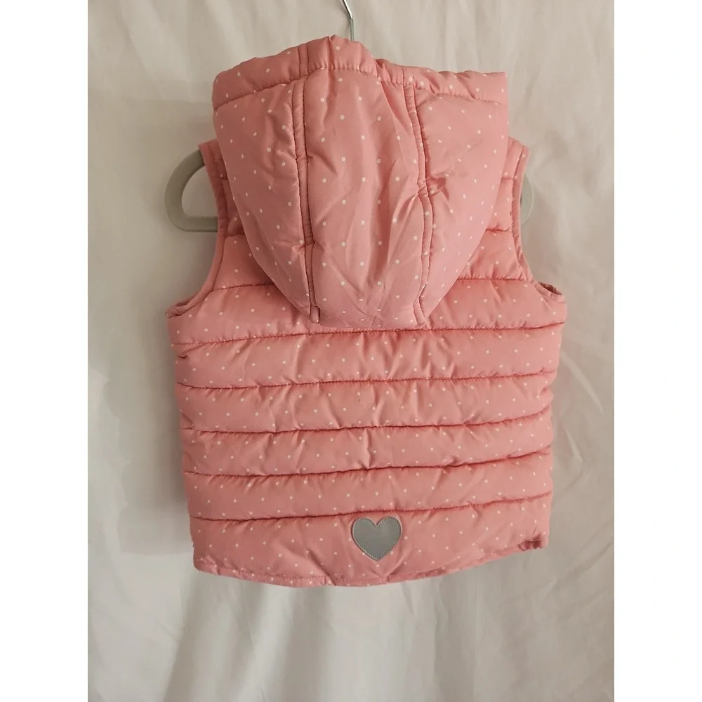 Topomini Baby Girls 6-12M Pink Polka Dot Hooded Puffer Vest Toggle Front